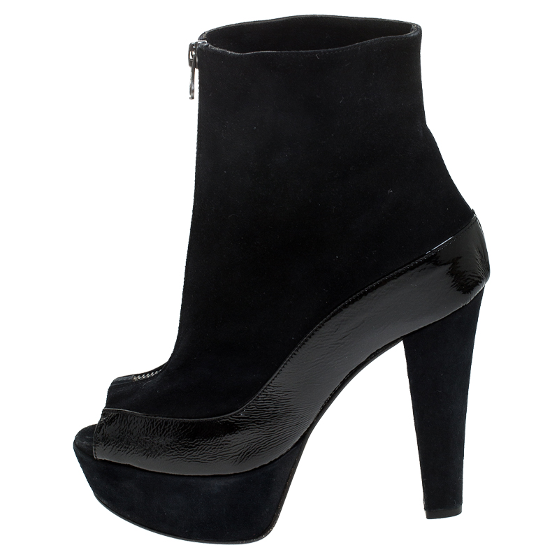 

Marni Black Suede And Patent Leather Peep Toe Boots Size