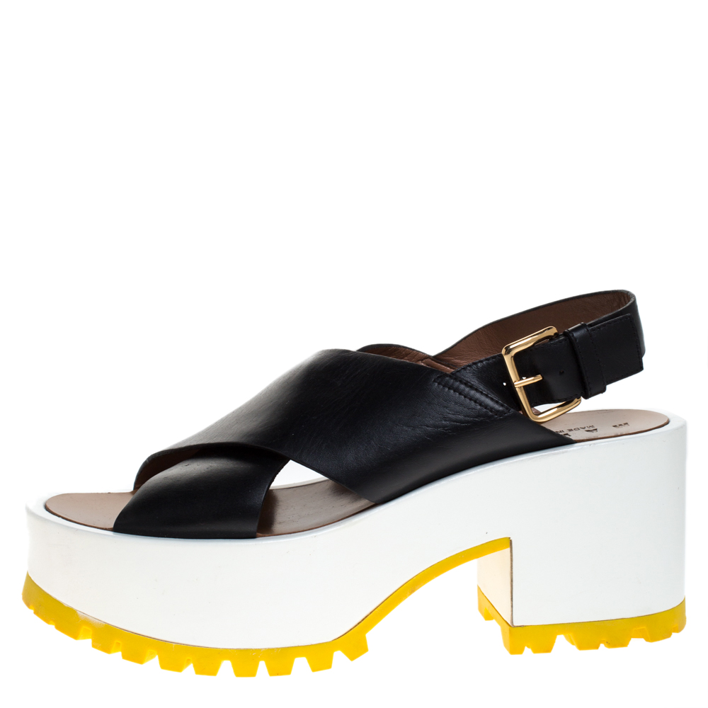 

Marni Black Leather Crisscross Platform Sandals Size