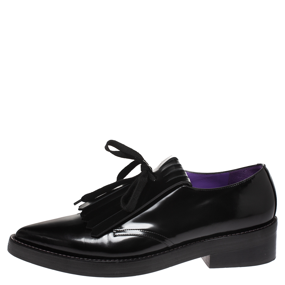 

Marni Black Leather Fringed Pointed Toe Derby Size