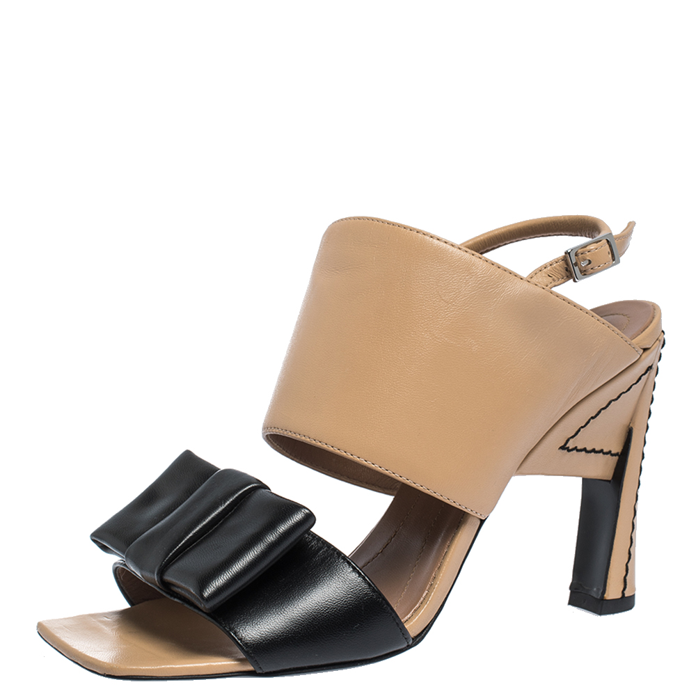 Pre Owned Marni Two Tone Leather Bow Detail Slingback Sandals Size 37