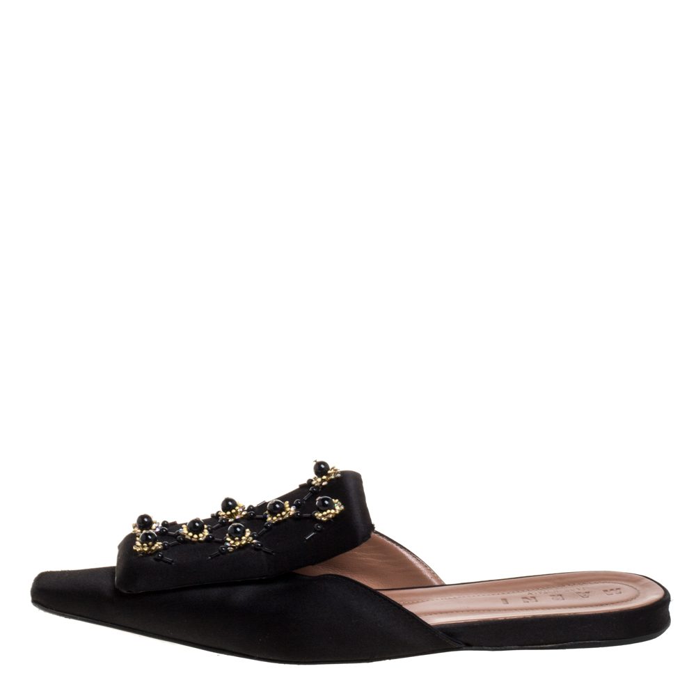 

Marni Black Satin Embellished Mules Size