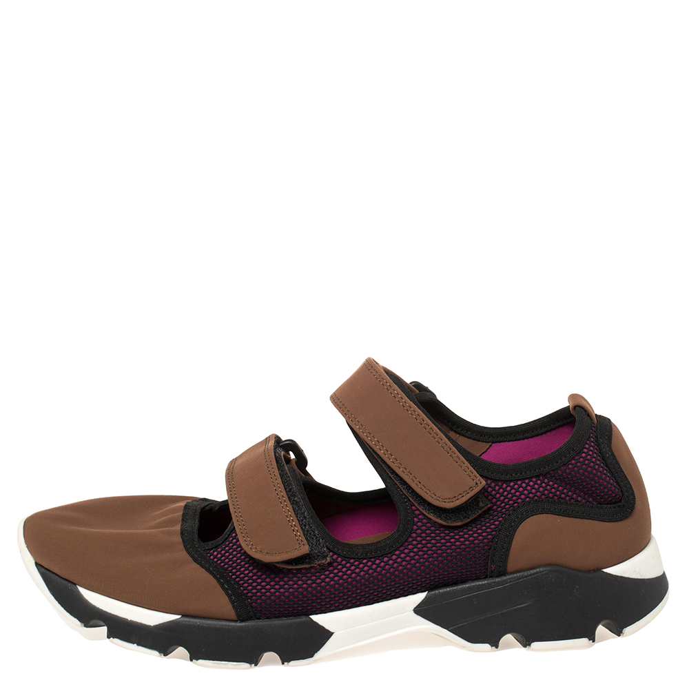 

Marni Tricolor Fabric And Mesh Velcro Strap Sneaker Size, Brown