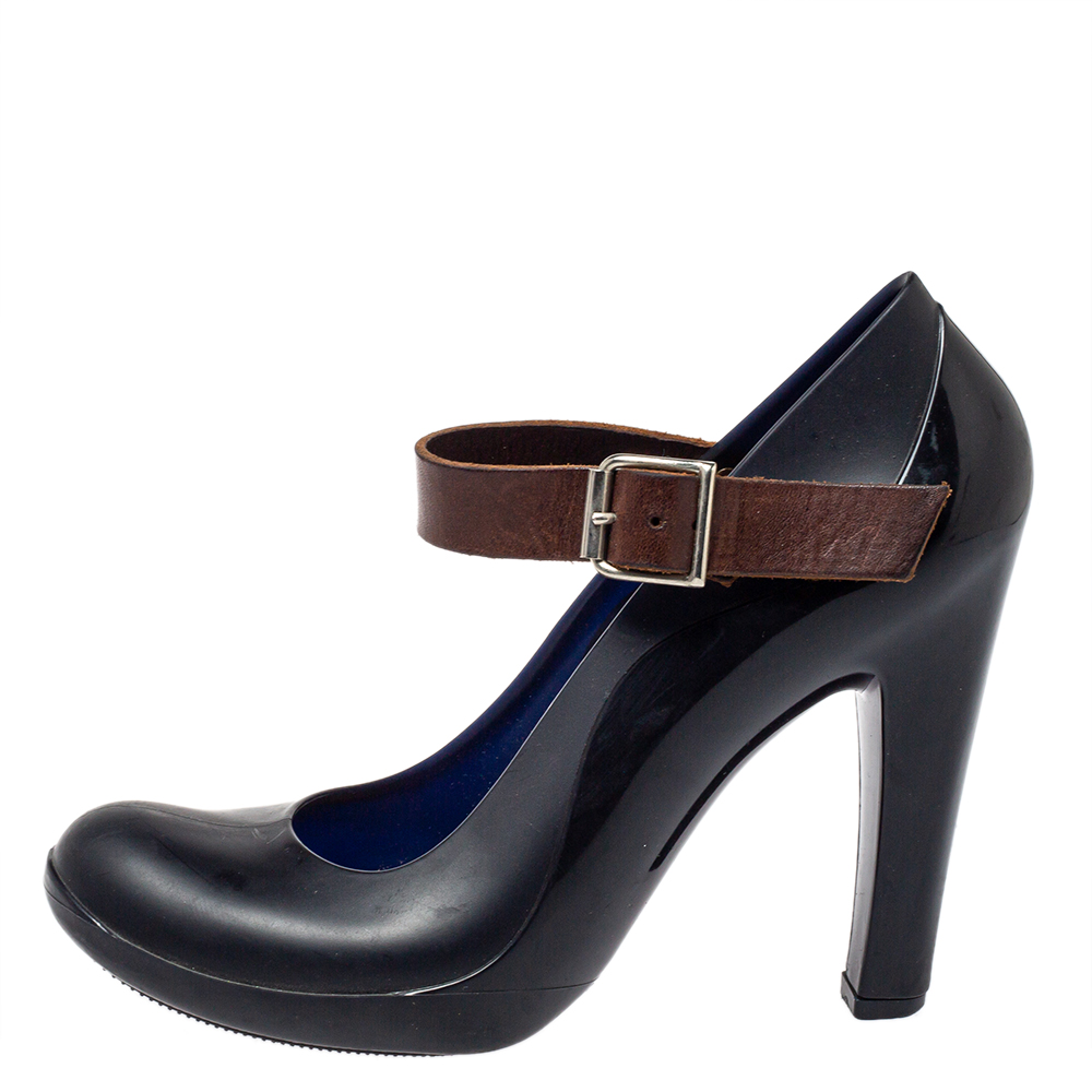 

Marni Black/Brown Rubber And Leather Mary Jane Pumps Size