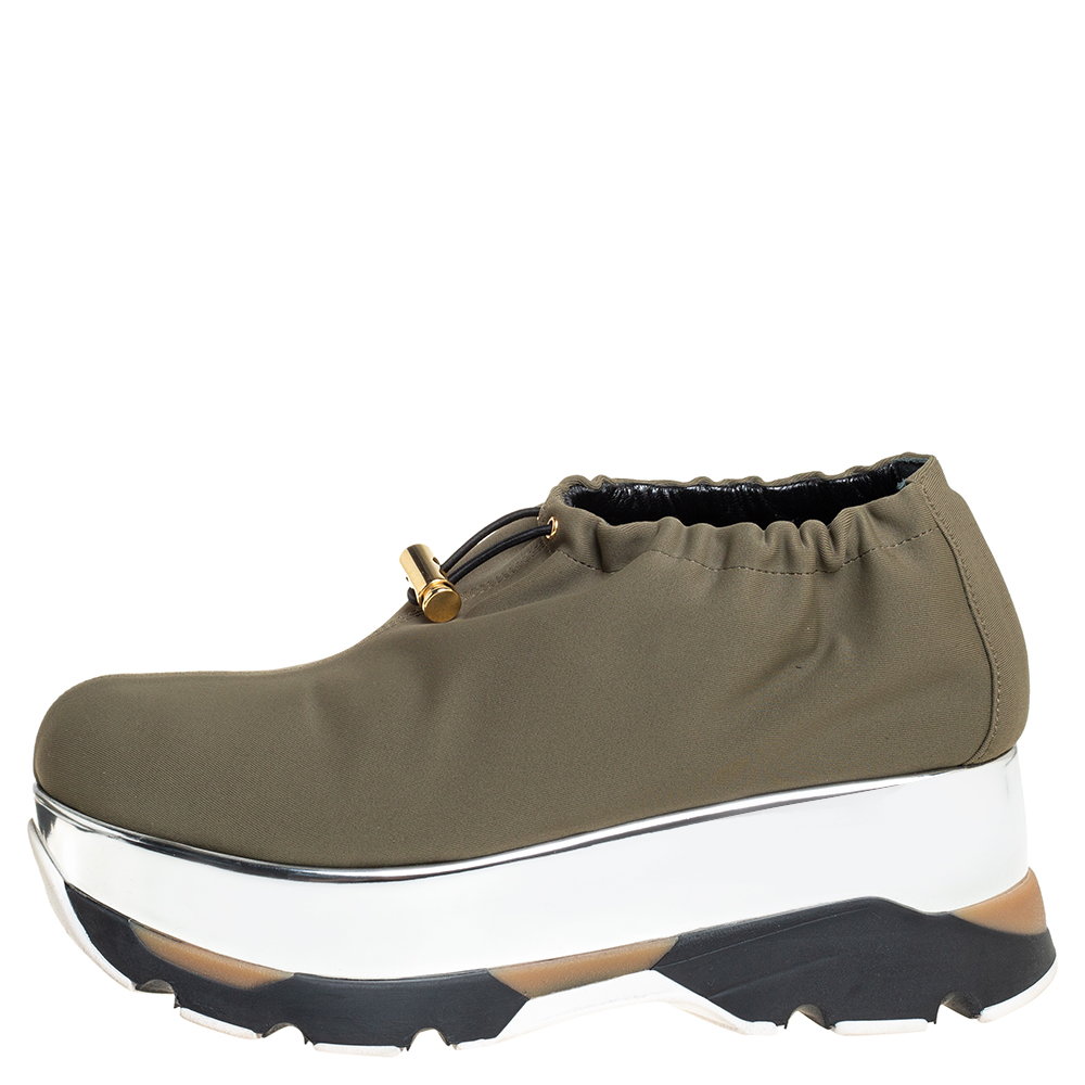 

Marni Olive Green Fabric Platform Sneakers Size