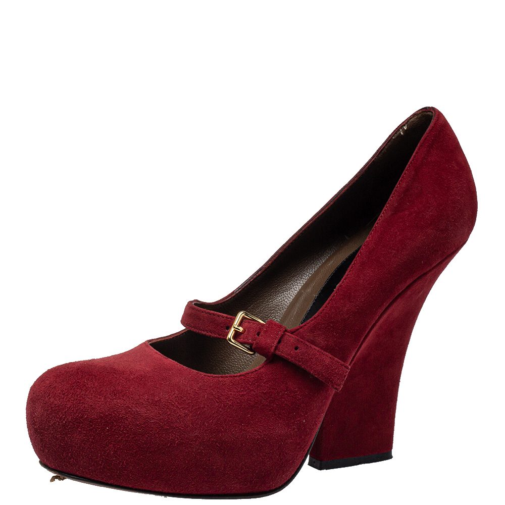 Pre-owned Marni Red Suede Mary Jane Pumps Size 38.5
