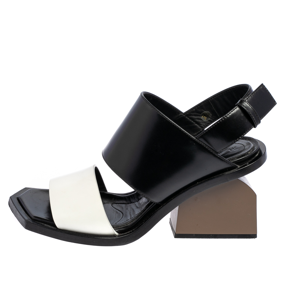 

Marni Black/White Leather Block Heel Ankle Strap Sandals Size