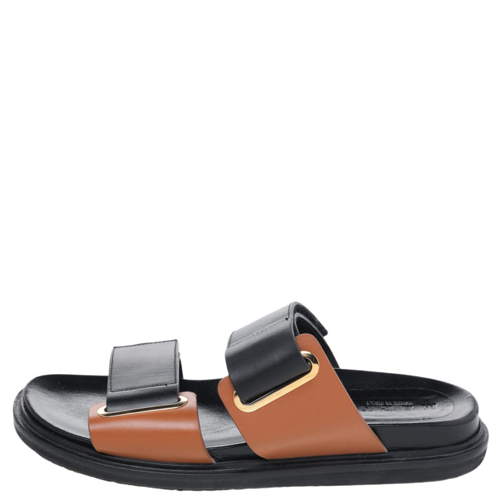 

Marni Black/Brown Leather Fussbett Slide Sandals Size