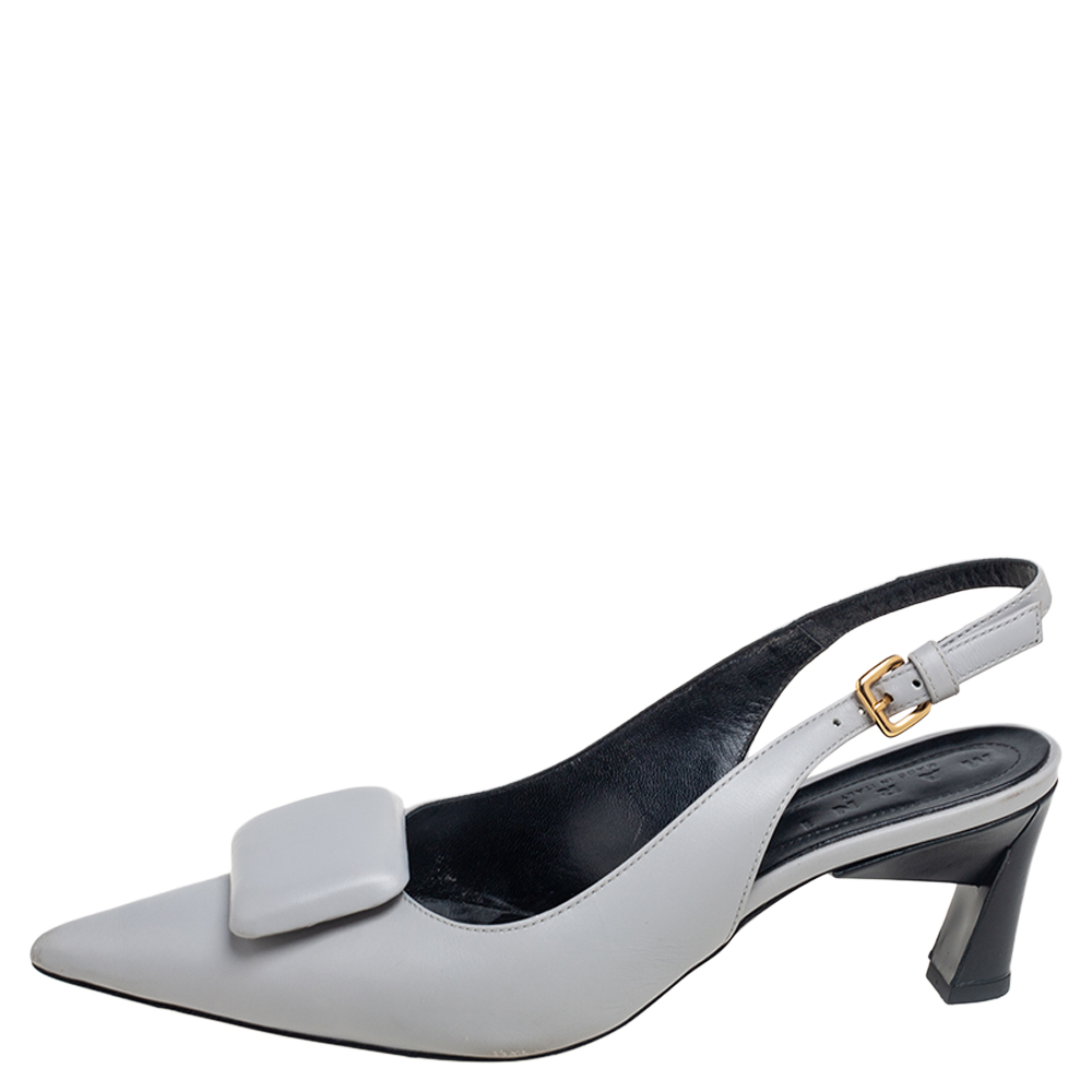 

Marni Grey Leather Bow Slingback Sandals Size