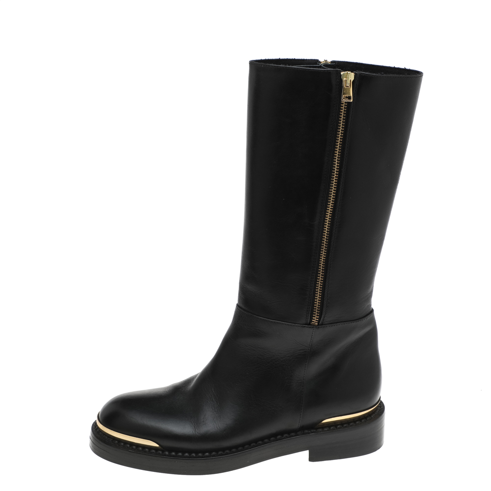 

Marni Black Leather Zip Calf Length Boots Size