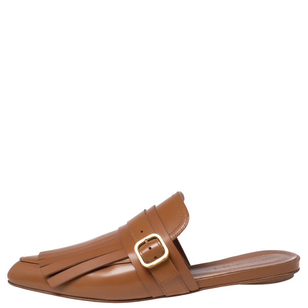 

Marni Brown Leather Fringe Mule Sandals Size