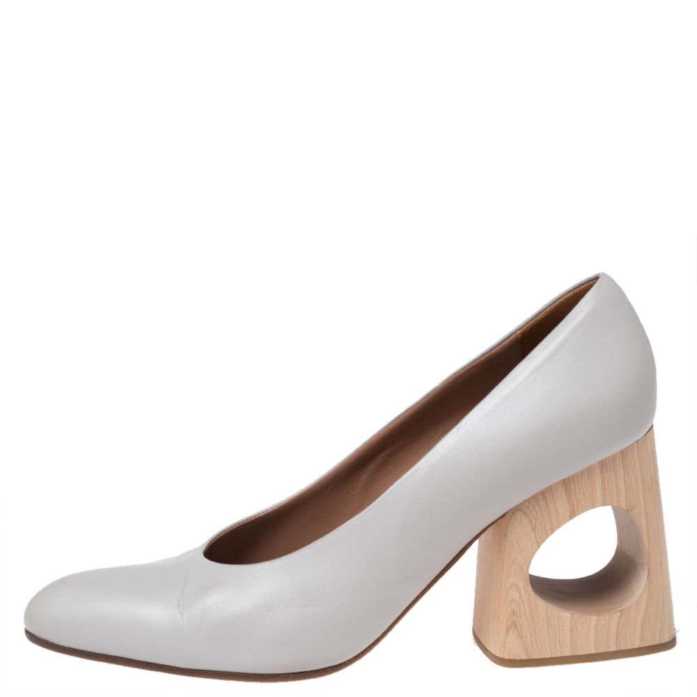 

Marni Grey Leather Block Heel Pumps Size