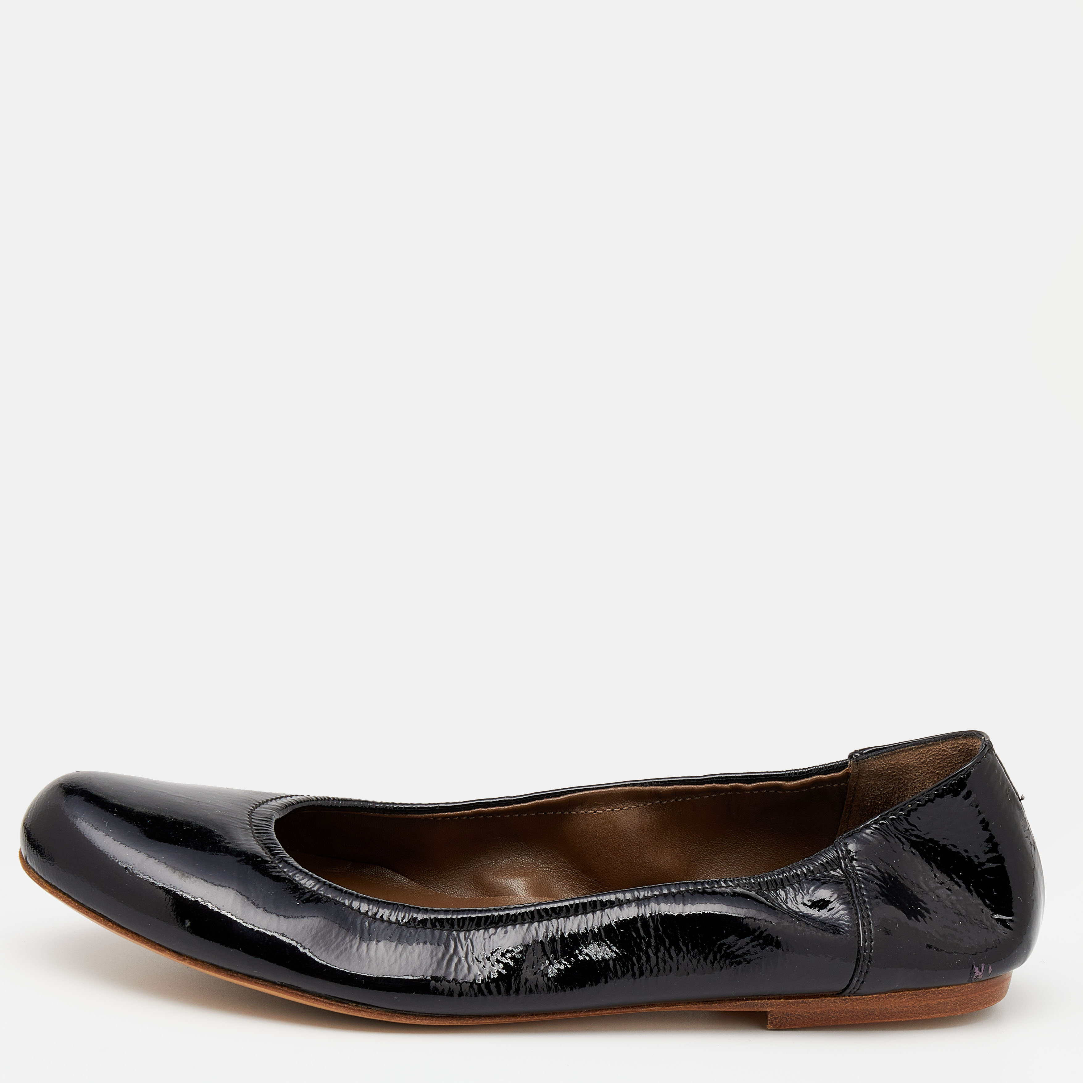 Pre-owned Marni Black Patent Leather Scrunch Ballet Flats Size 36