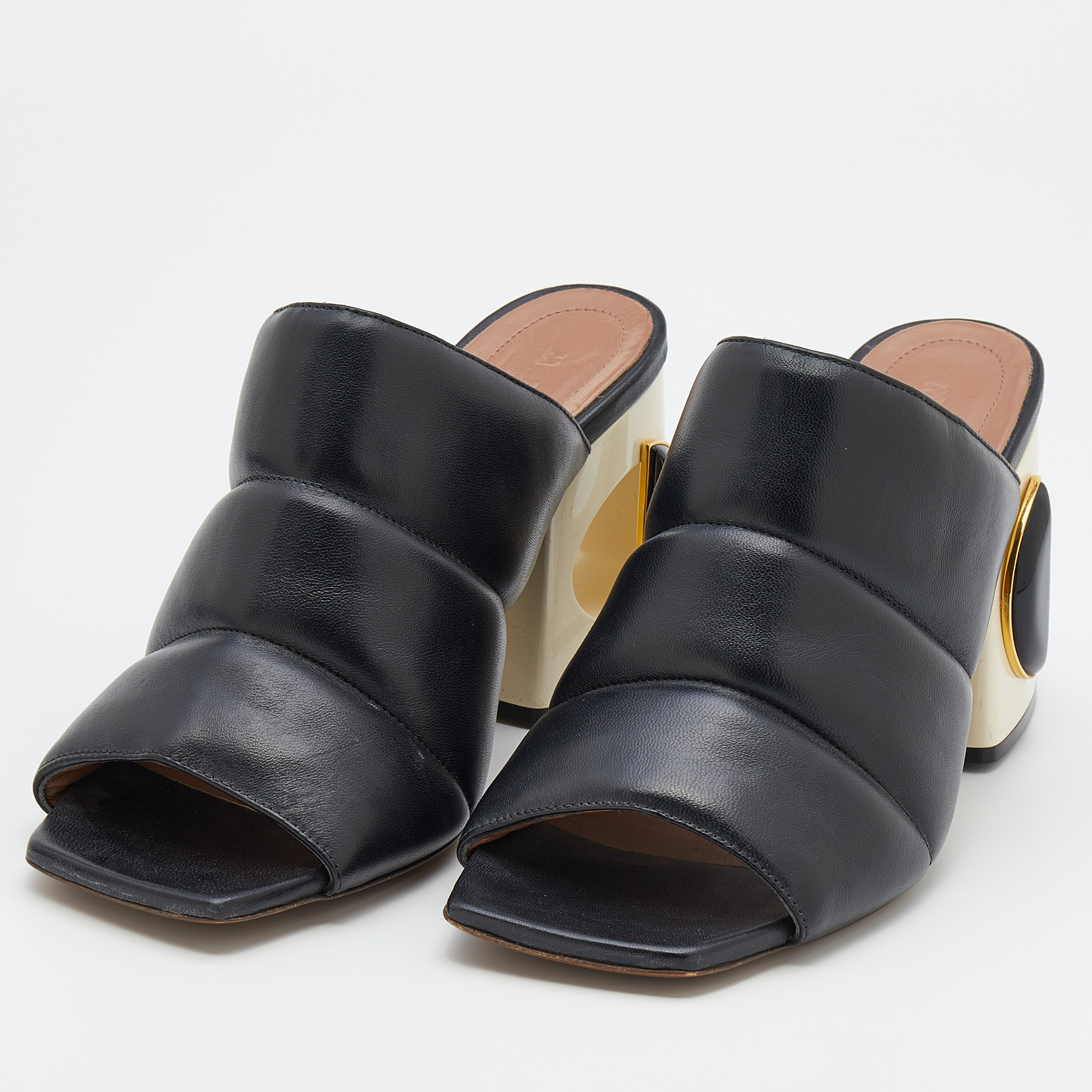 

Marni Black Padded Leather Block Heel Open Toe Mules Size