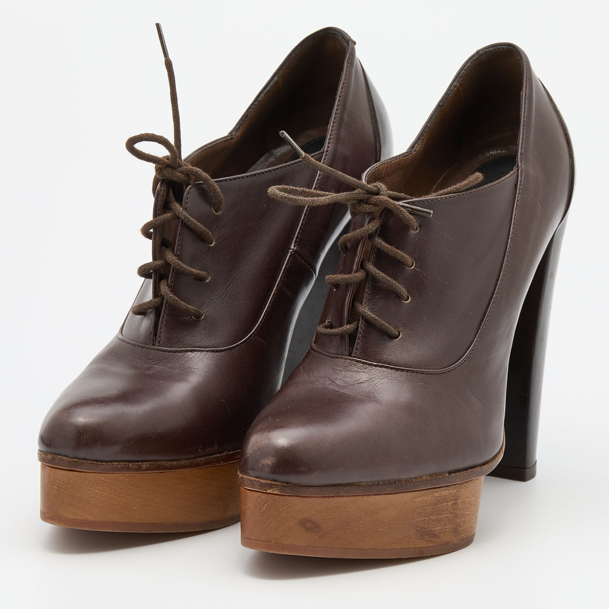 

Marni Brown Leather Lace Up Oxford Platform Booties Size