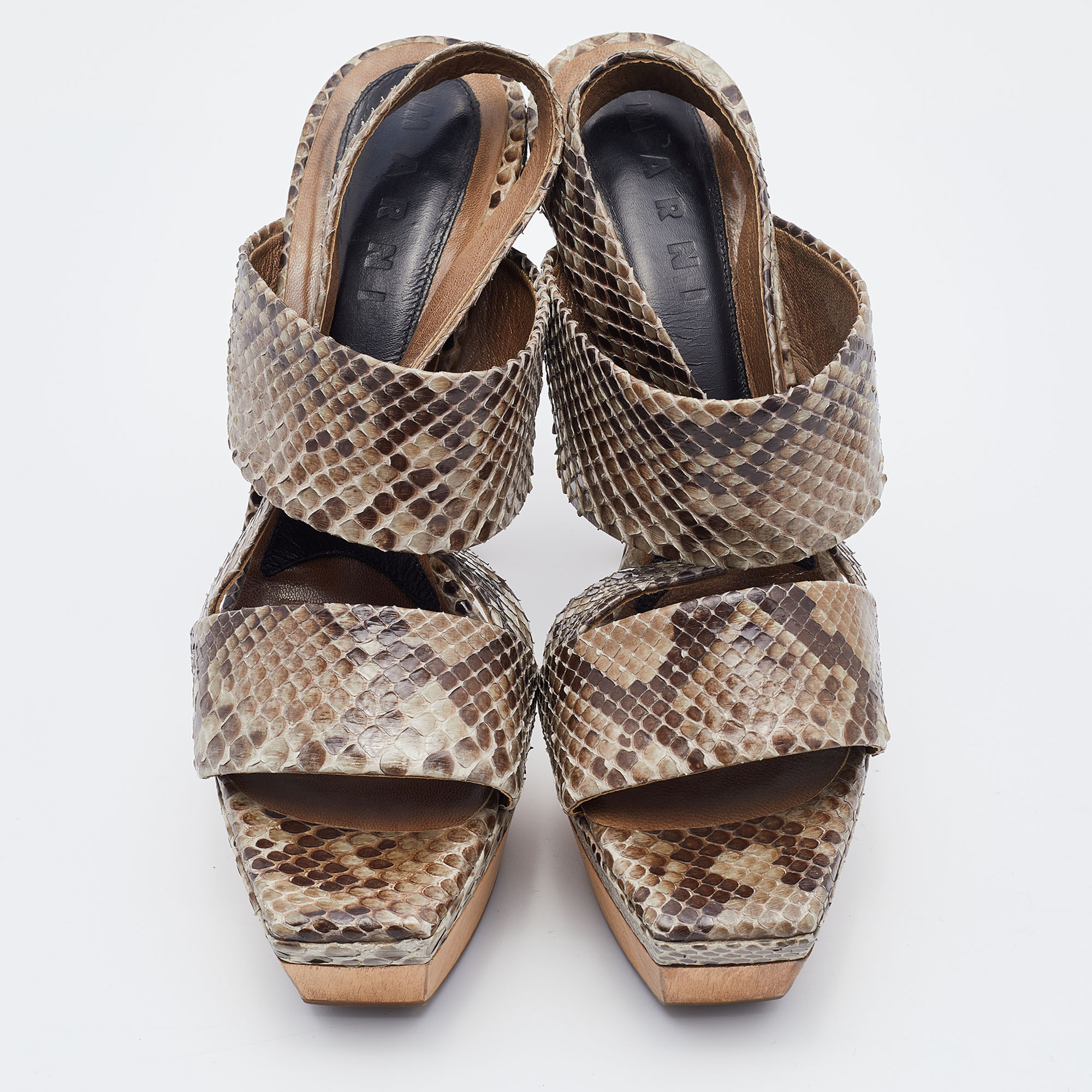 Marni Multicolor Python Platform Slingback Sandals Size 38 