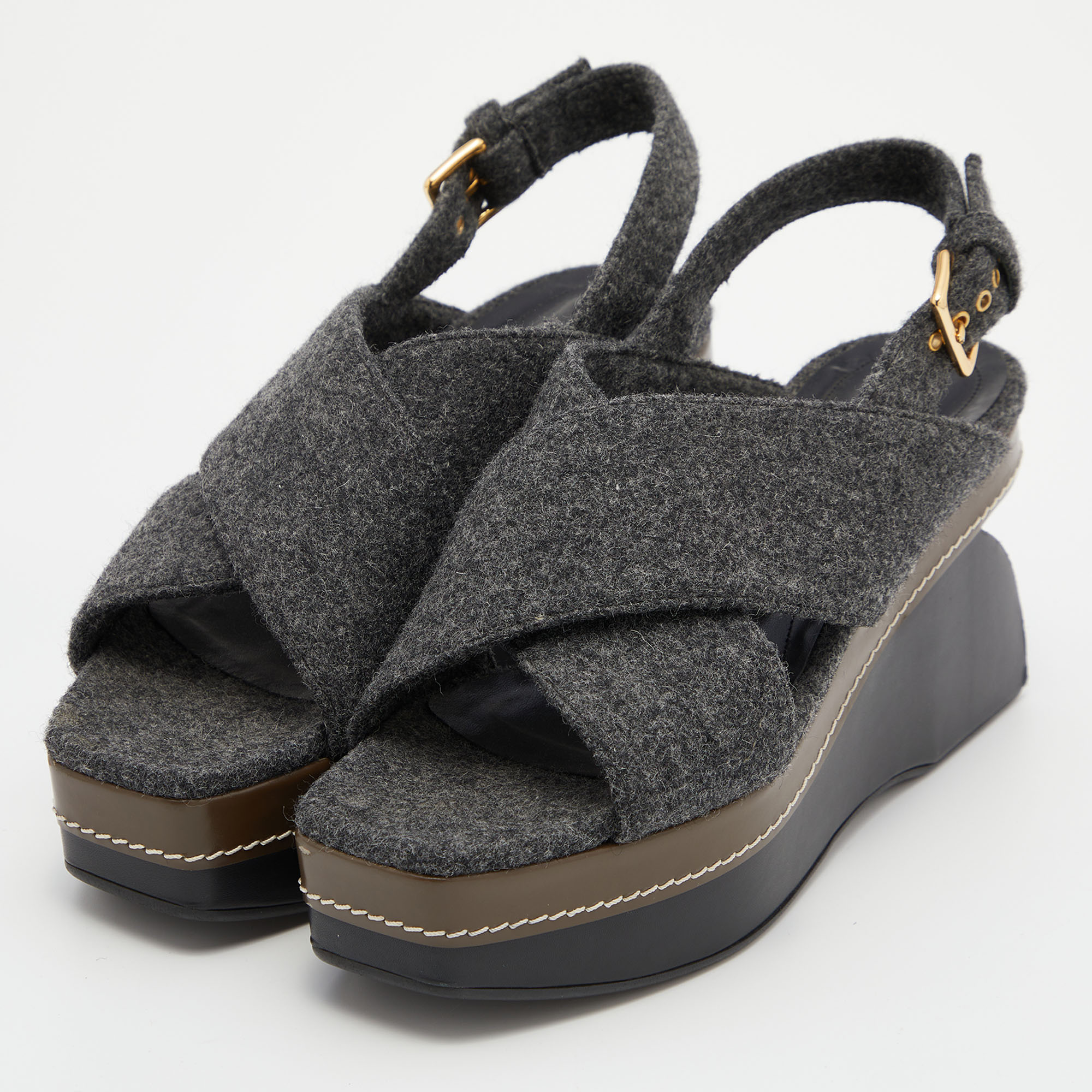 

Marni Grey Wool Crisscross Wedge Sandals Size