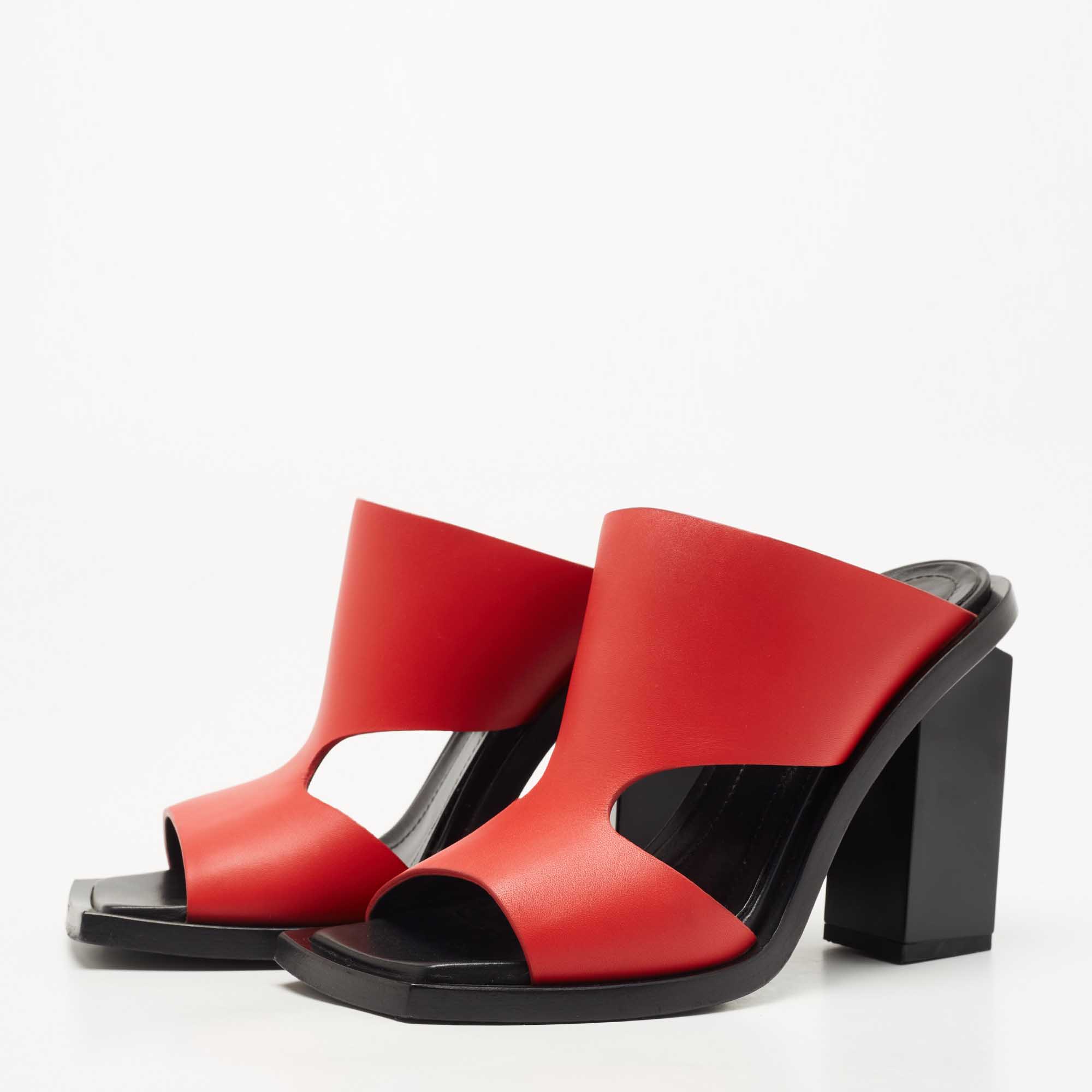 

Marni Red Leather Square Toe Block Heel Slide Sandals Size