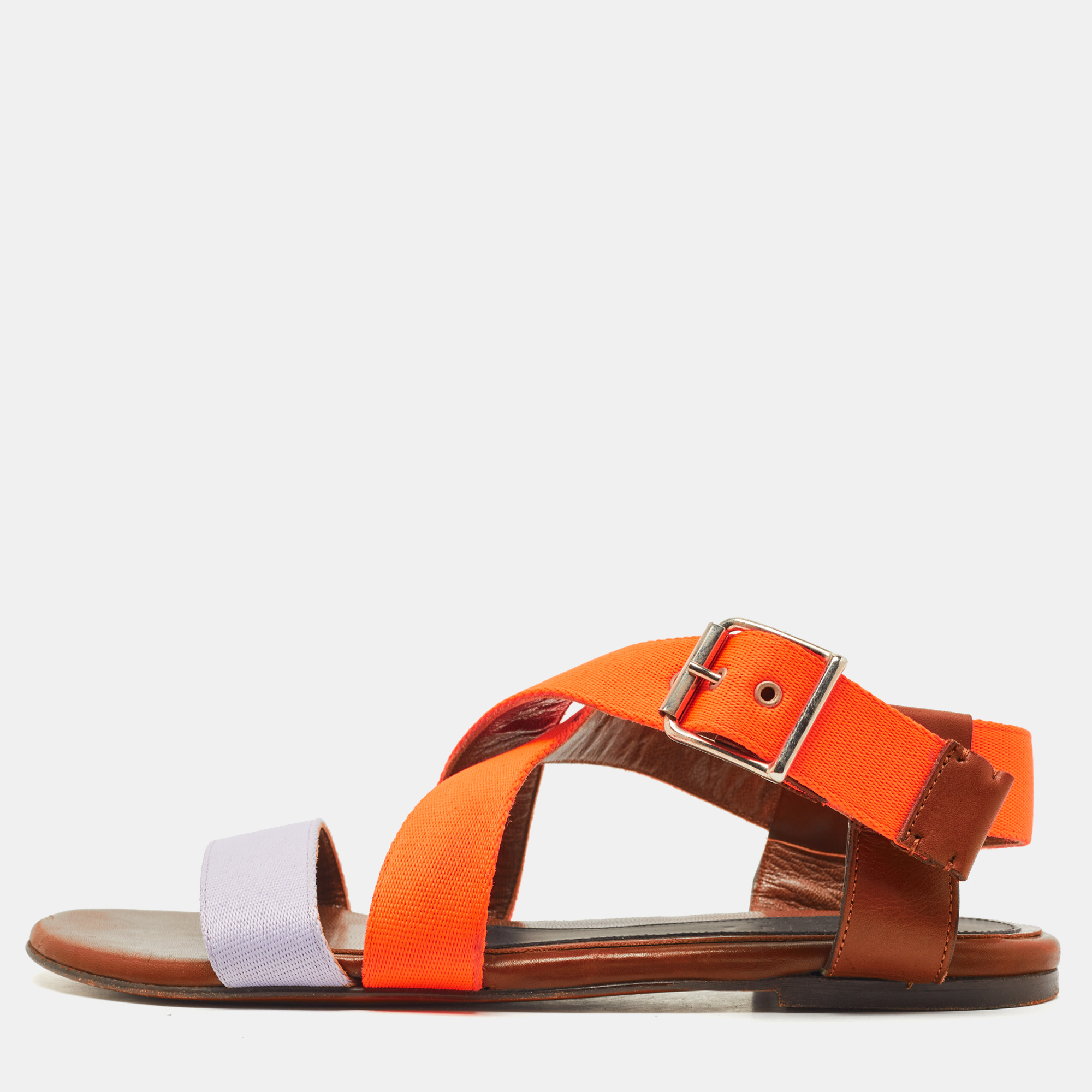 

Marni Tricolor Canvas and Leather Flat Sandals Size, Purple