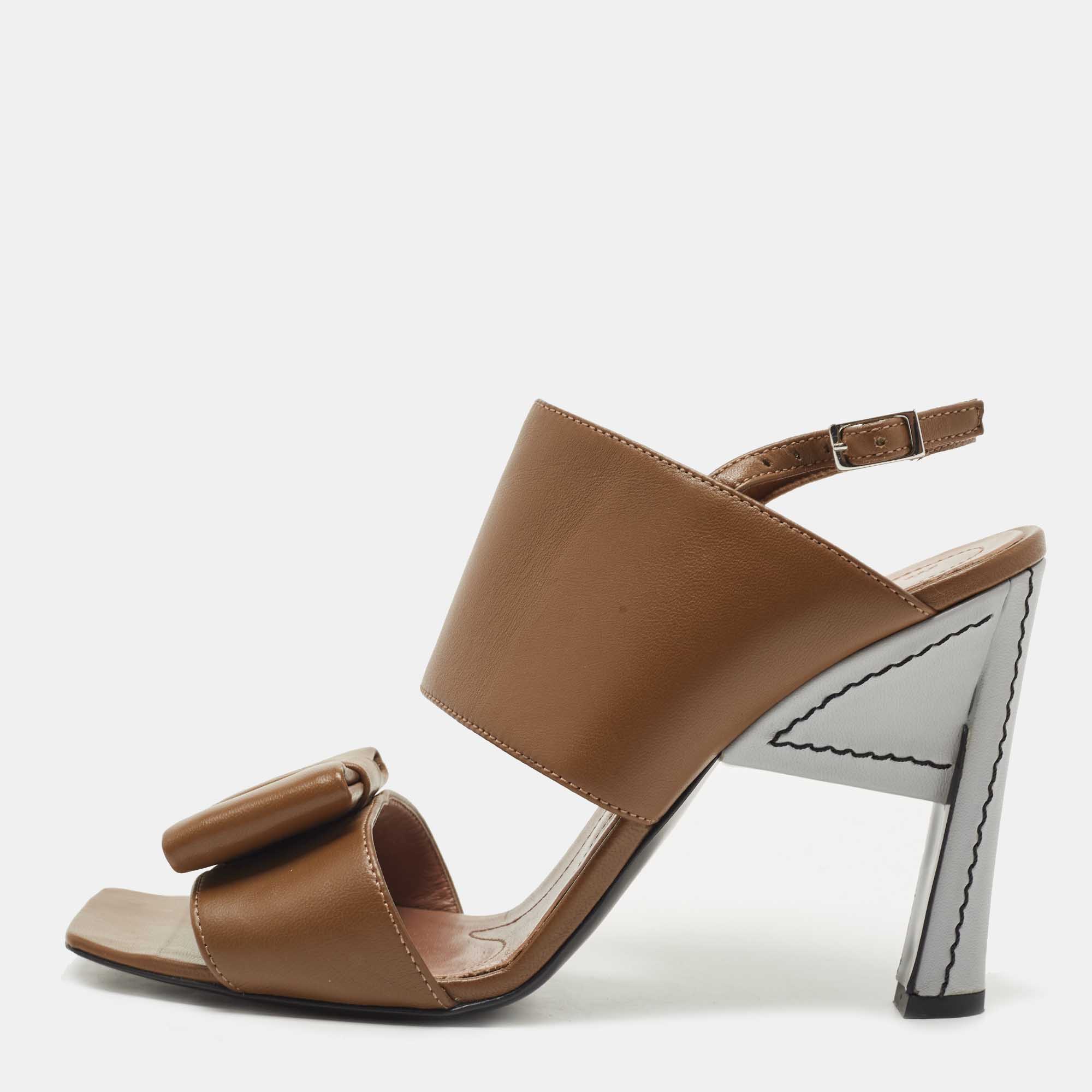 Pre-owned Marni Brown Leather Bow Detail Ankle Strap Sandals Size 40