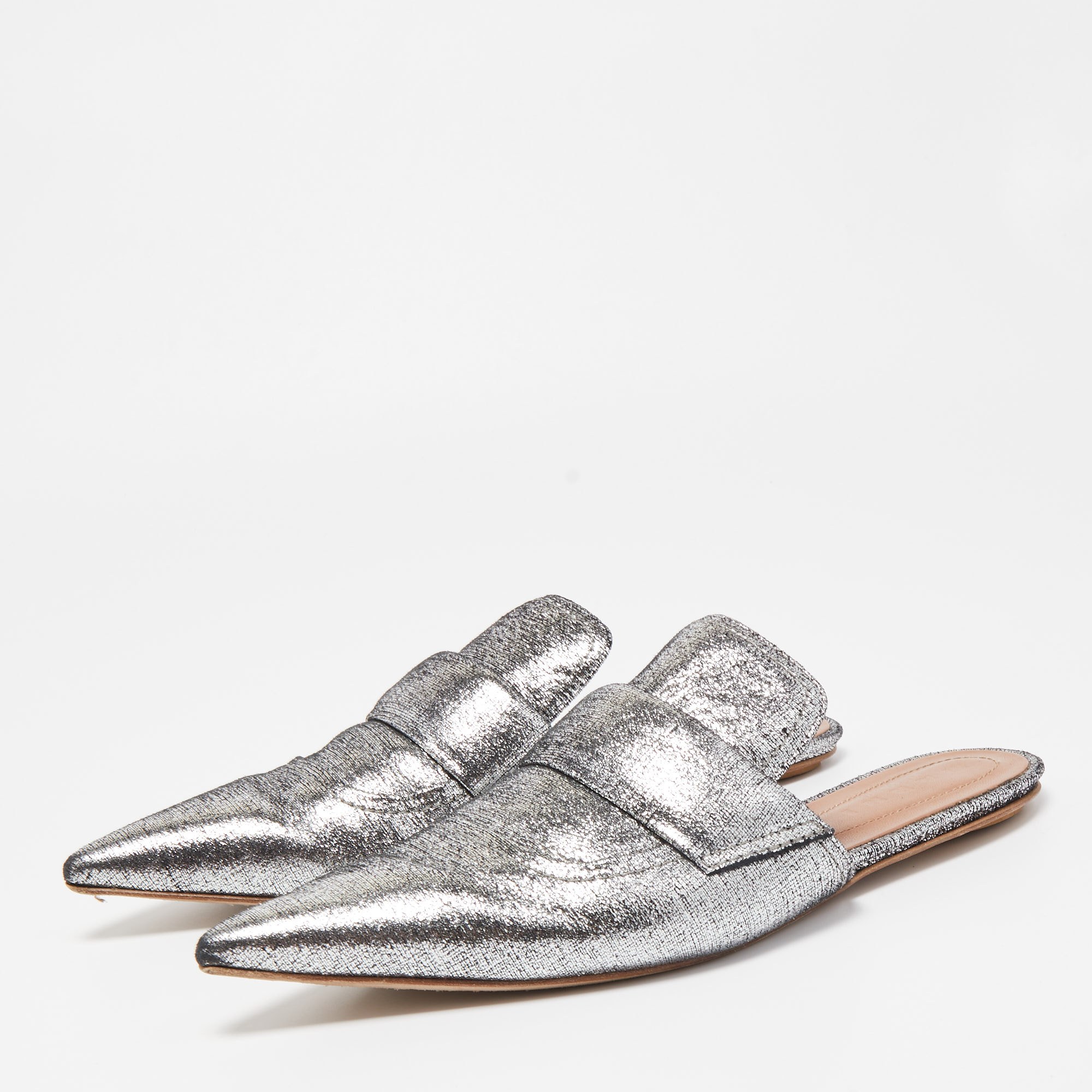 

Marni Silver Glitter Suede Rising Sabot Flat Mules Size