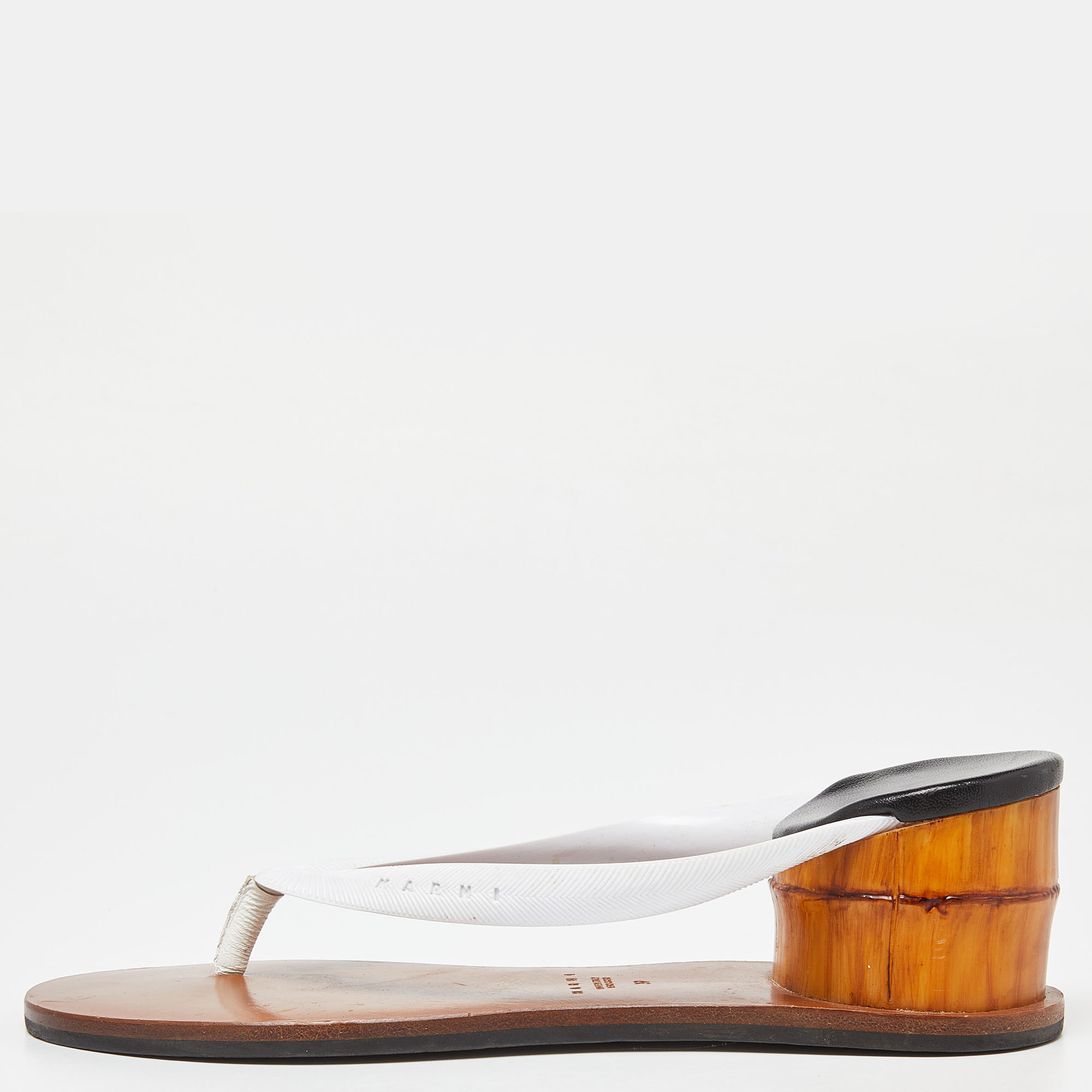 Marni White/Brown Leather and Rubber Flip Flops Size 39