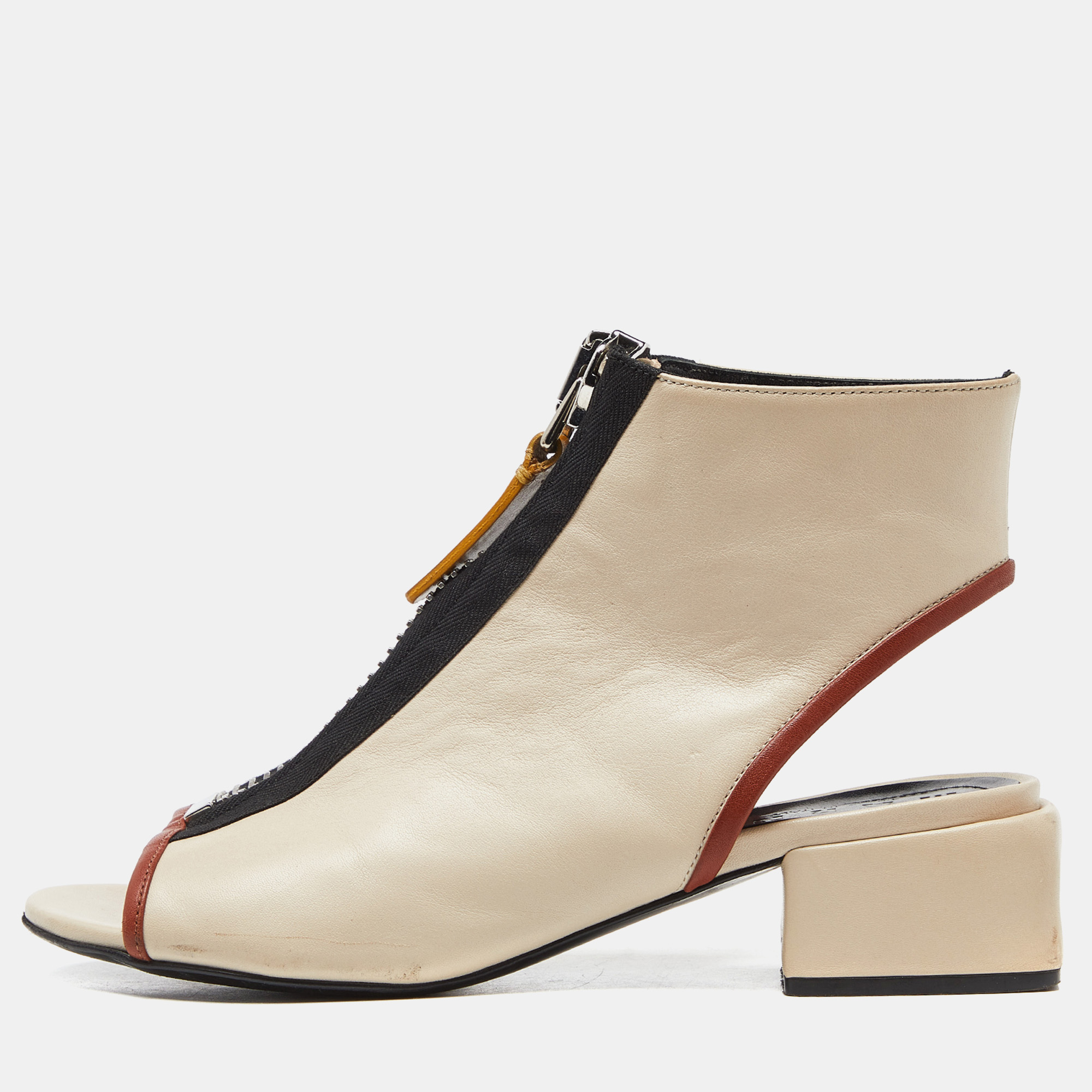 

Marni Cream/Black Leather Zip Detail Open Toe Slingback Sandals Size