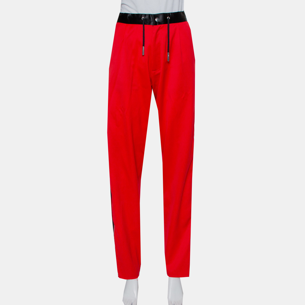 Pre-owned Marques' Almeida Red Wool Contrast Trim Side Zip Detail Track Trousers L