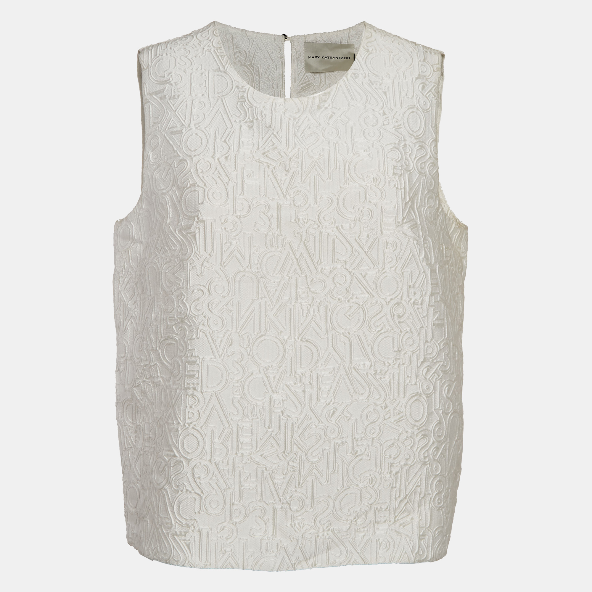 

Mary Katrantzou Off-White Alphabet Jacquard Crepe Sleeveless Top L