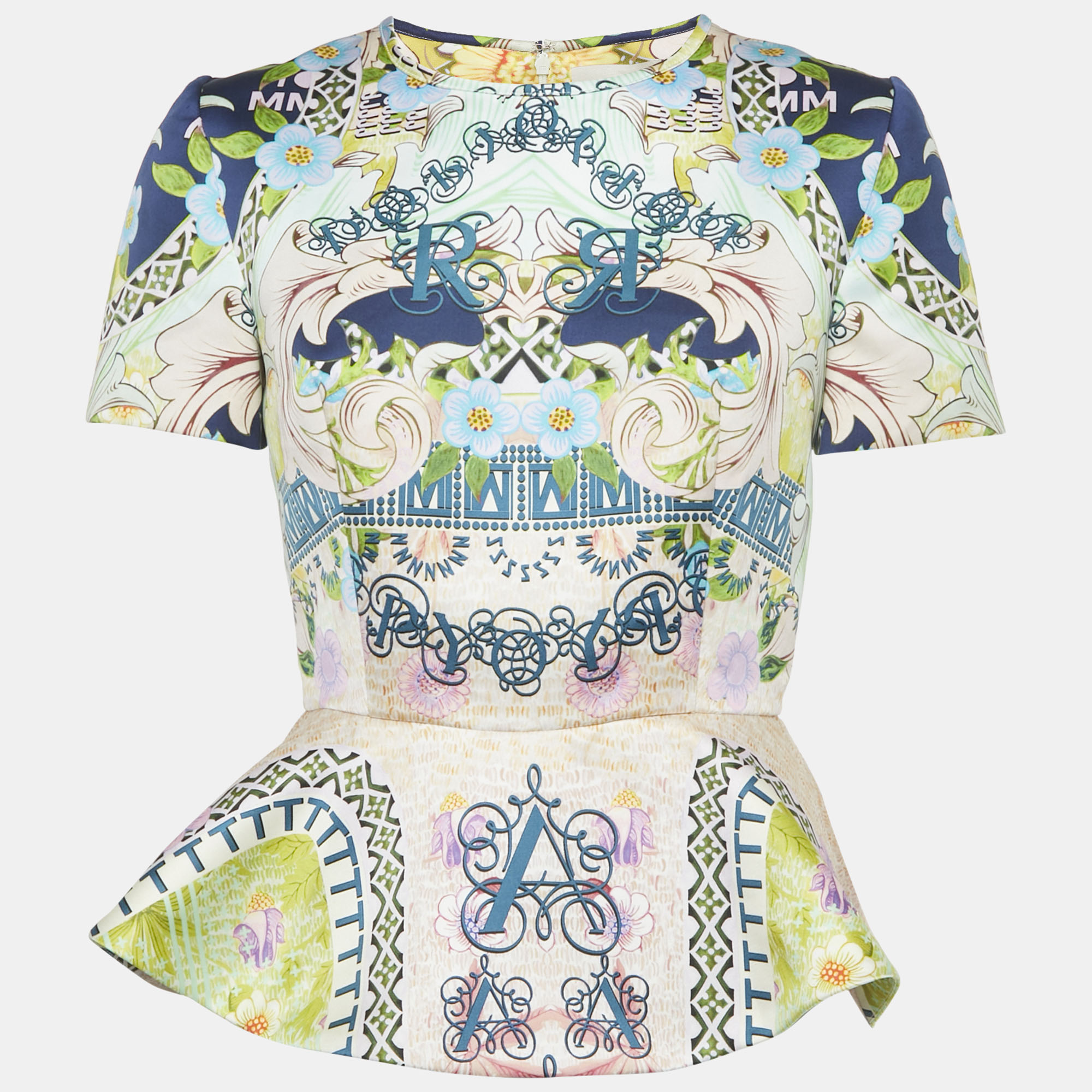 Pre-owned Mary Katrantzou Multicolor Printed Taffeta Peplum Top M