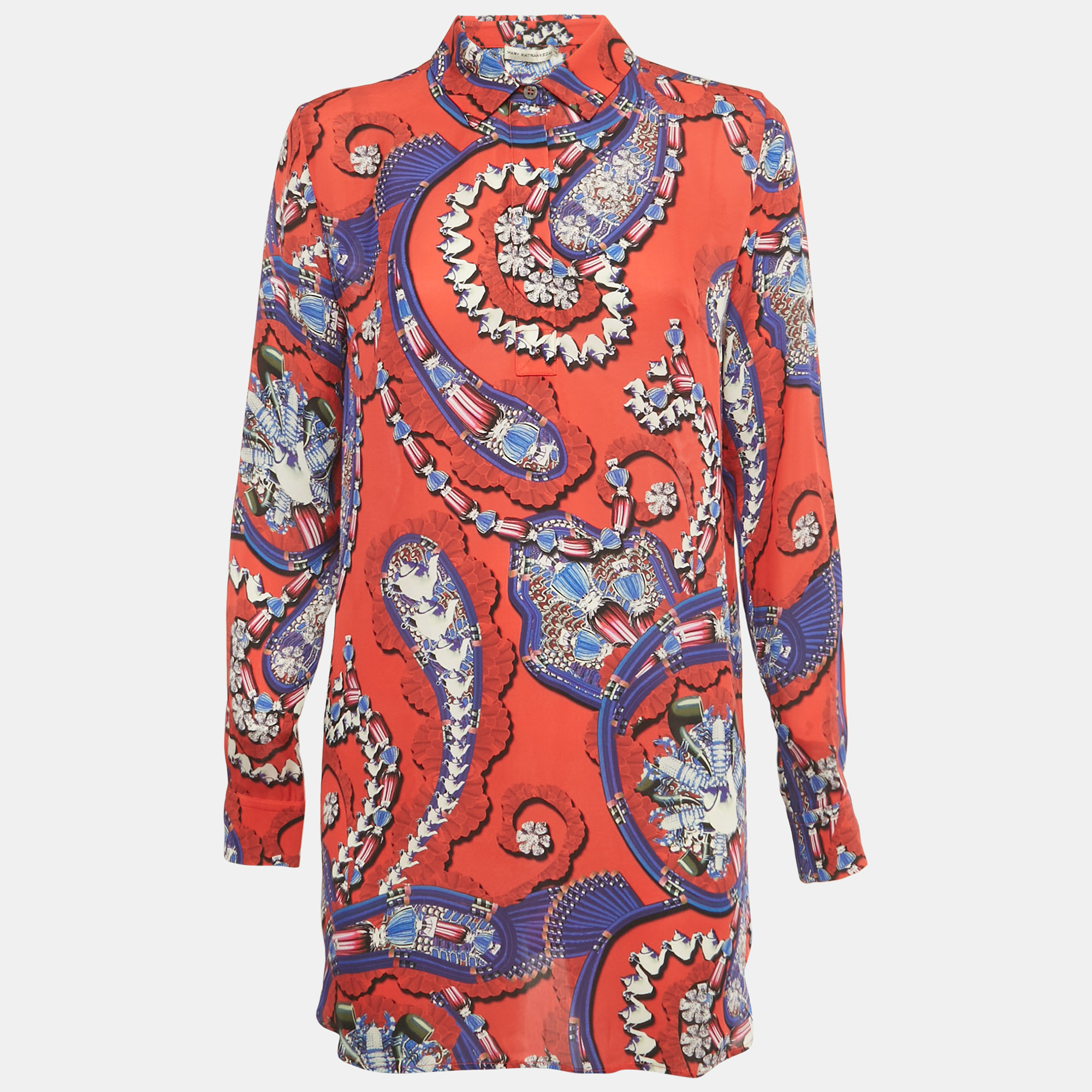 Pre-owned Mary Katrantzou Red Floral Print Silk Mini Dress Xs