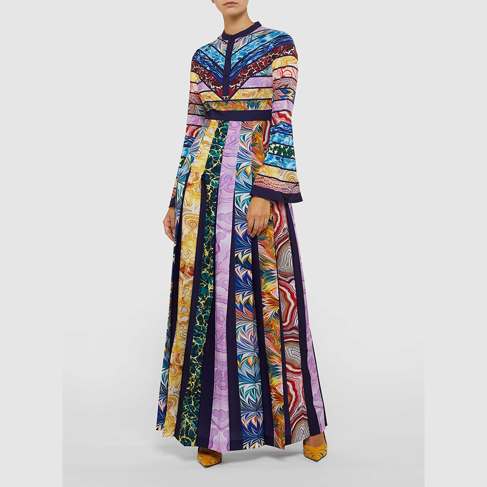 

Mary Katrantzou Multicoloured Deznine Swirling-Print Pleated Crepe Dress Size UK 10, Multicolor