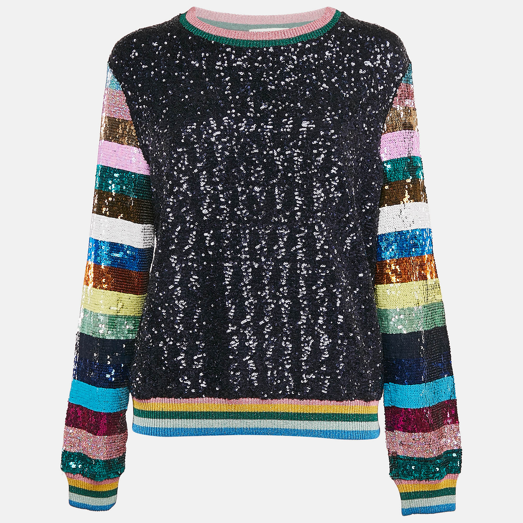 

MARY KATRANTZOU Sequin Knit Rainbow Sleeve Detail Magpie Sweater M, Multicolor