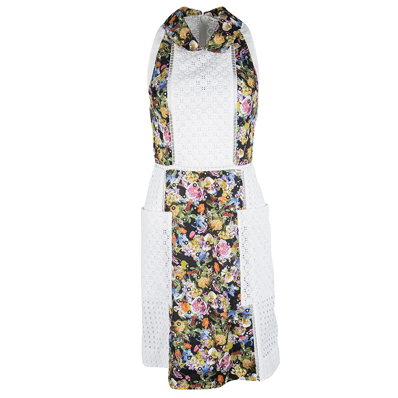 Mary Katrantzou White Ambile Printed Eyelet Lace Dress S