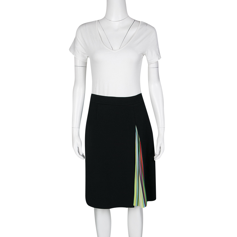 

Mary Katrantzou Black Rainbow Striped Pleated Panel Insert Nema Skirt