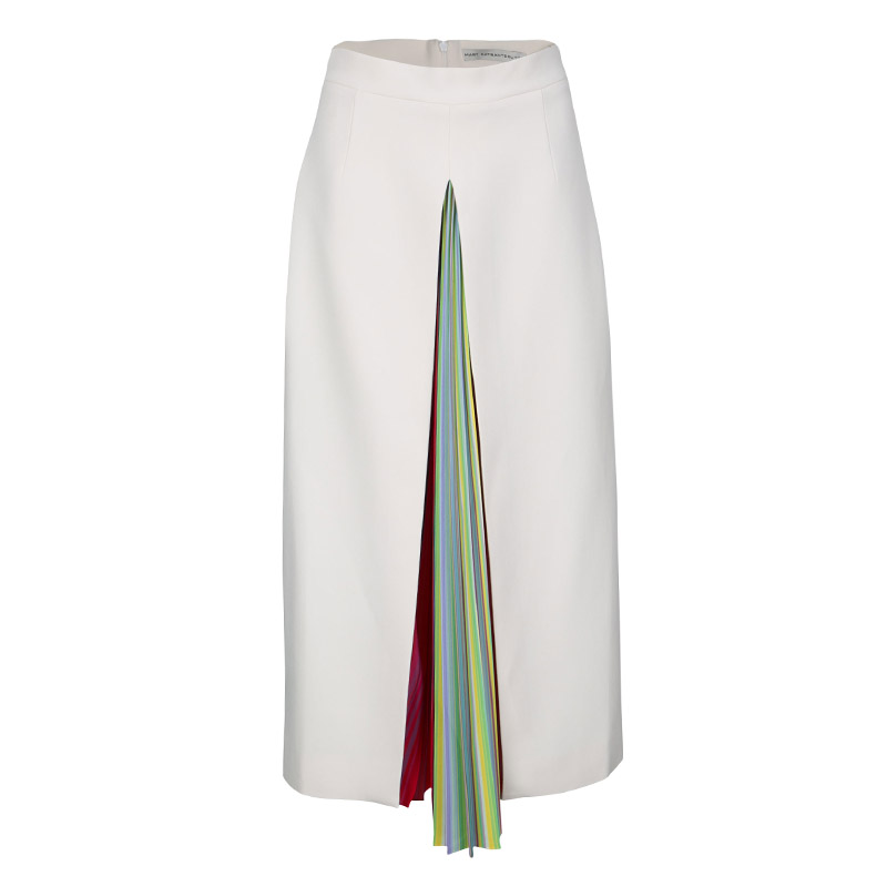 Pre Owned Mary Katrantzou Multicolor Rainbow Striped Plisse Pleat Detail Rugo Midi Skirt M