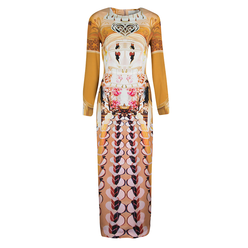 Mary Katrantzou Multicolor Printed Silk Long Sleeve Maxi Sheath Dress M