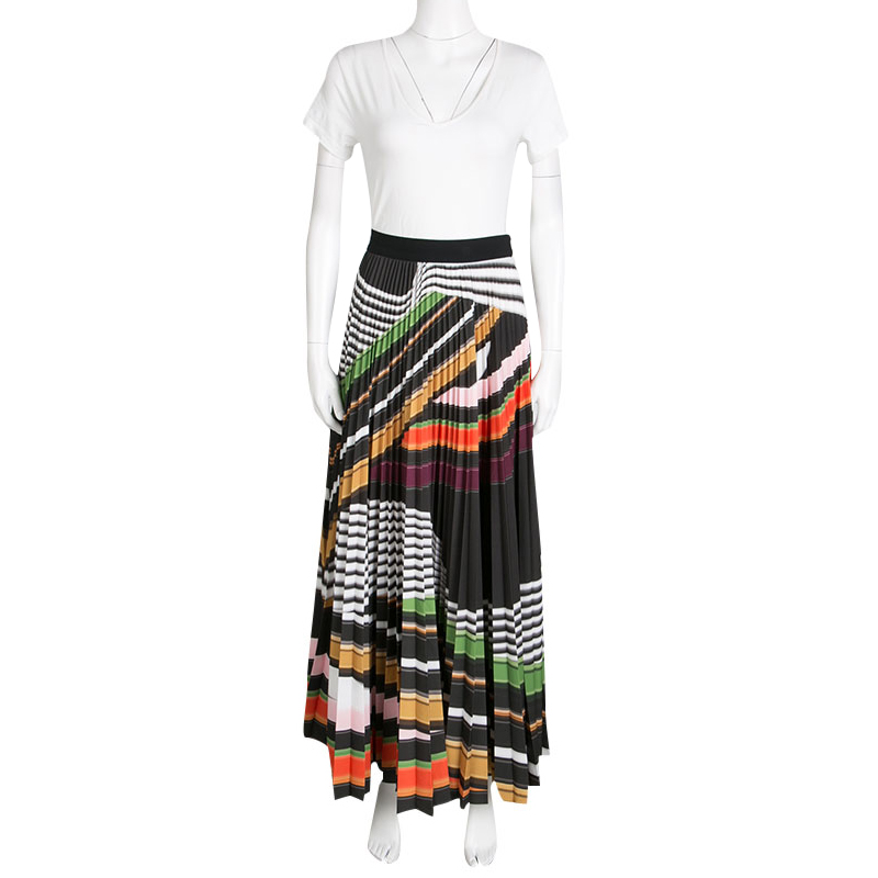 

Mary Katrantzou Multicolor Graphic Viola Striped Plisse Pelar Skirt