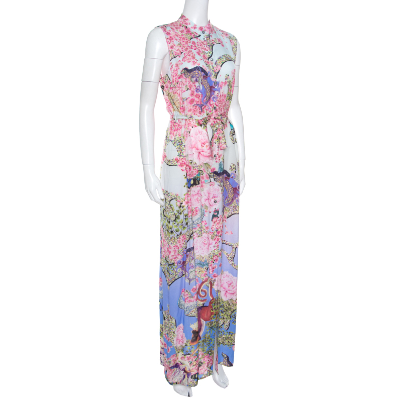 

Mary Katrantzou Multicolor Printed Silk Sleeveless Belted Dress