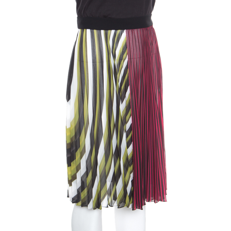 

Mary Katrantzou Multicolor Striped Plisse Techno Skirt