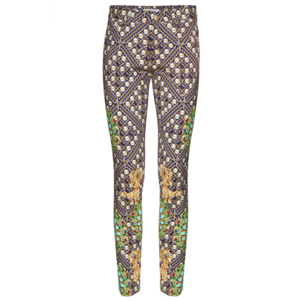 Pre Owned Mary Katrantzou Peacock Turquoise Printed Jeans S