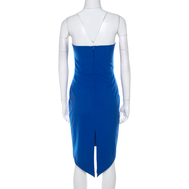 Pre-owned Mason Cobalt Blue Contrast Panel Detail Strapless Pencil Dress Xs