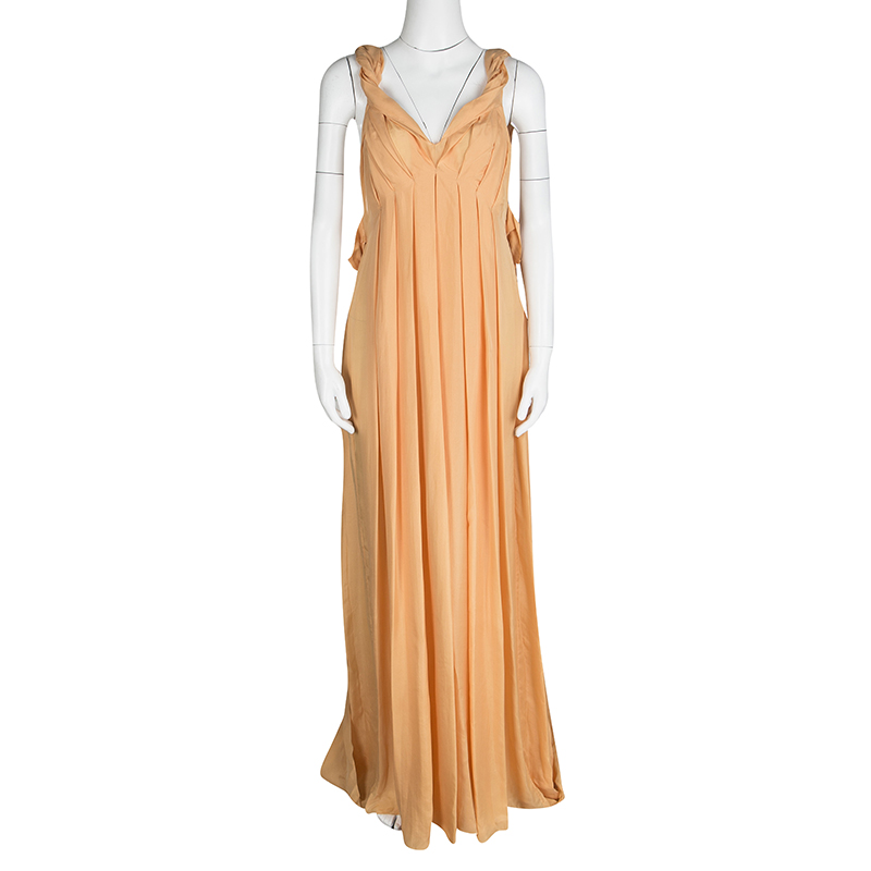 

Matthew Williamson Orange Draped Back Detail Silk Maxi Dress