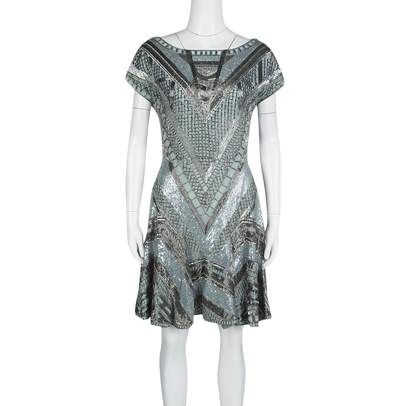 

Matthew Williamson Grey Embellished Silk Cap Sleeve Dress