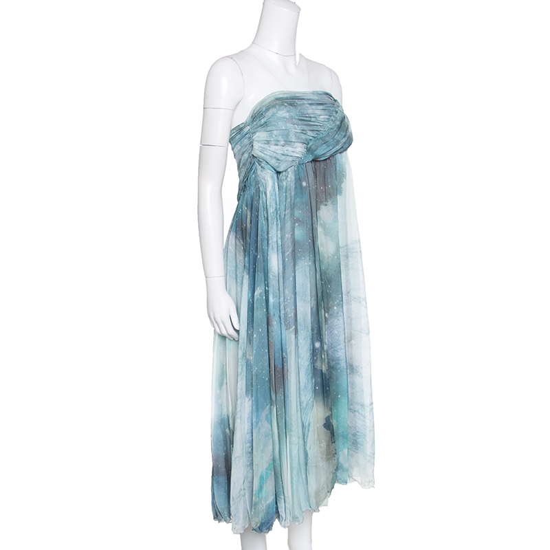 Pre-owned Matthew Williamson Printed Silk Draped Strapless Dress S In Multicolor