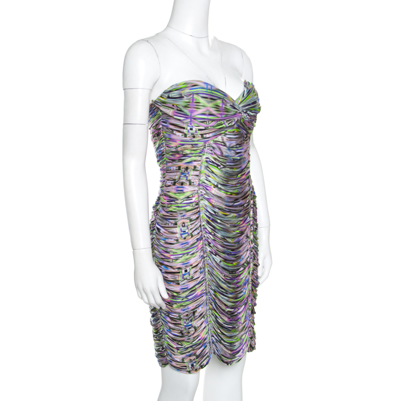 

Matthew Williamson Multicolor Printed Jersey Ruched Twist Front Strapless Dress