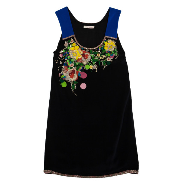 Pre Owned Matthew Williamson Black Floral Embroidered Dress M
