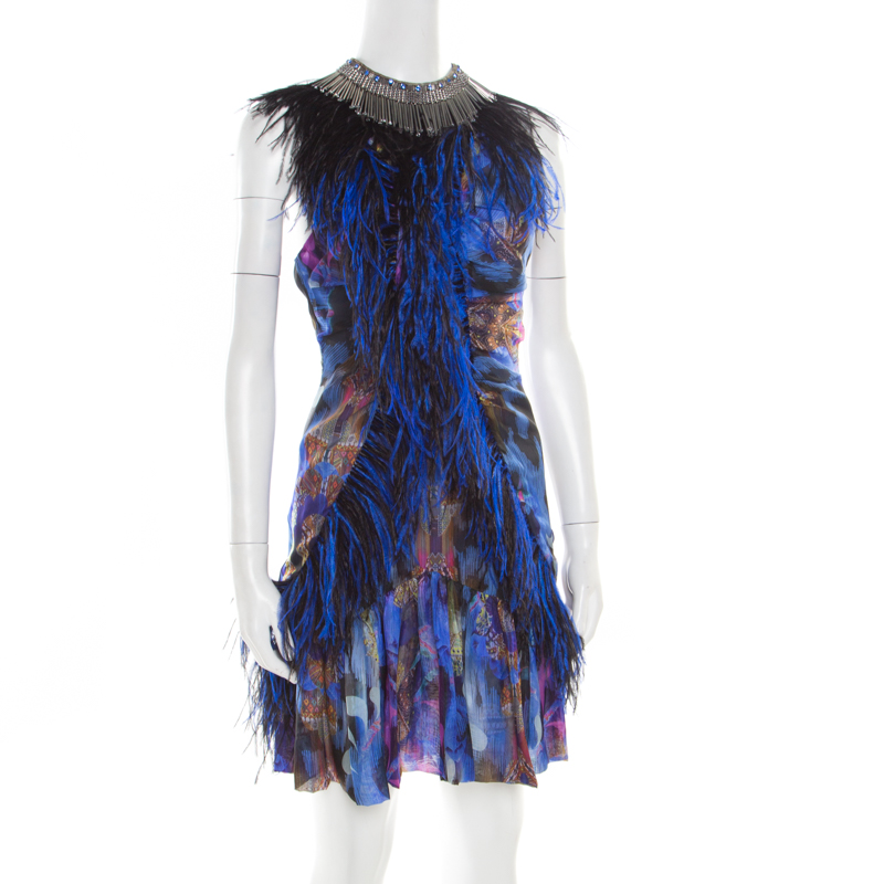 

Matthew Williamson Multicolor Printed Silk Feather Embellished Dress