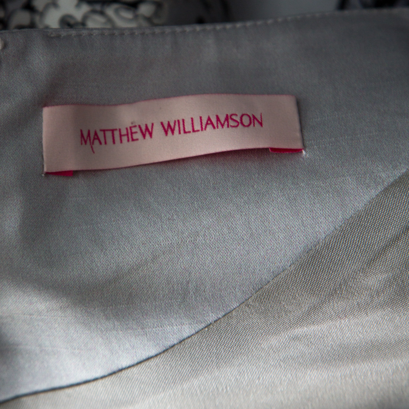 Pre-owned Matthew Williamson Grey Floral Print Cotton Blend Sleeveless Dress M