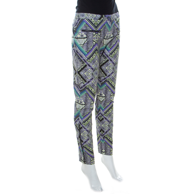 

Matthew Williamson Multicolor Abstract Print Cotton Zip Detail Pants