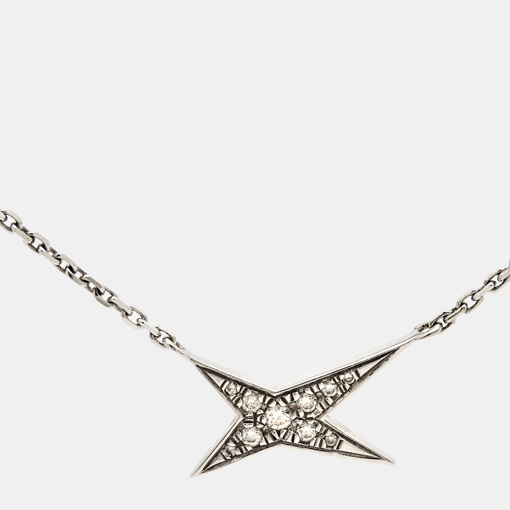 Pre-owned Mauboussin Valentin For You Star Diamond 18k White Gold Necklace